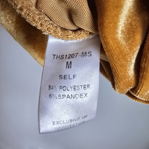 THML, Marigold Yellow Velvet Ruched Dolman Bishop Sleeve Blouse Top SZ Medium - Picture 10 of 11